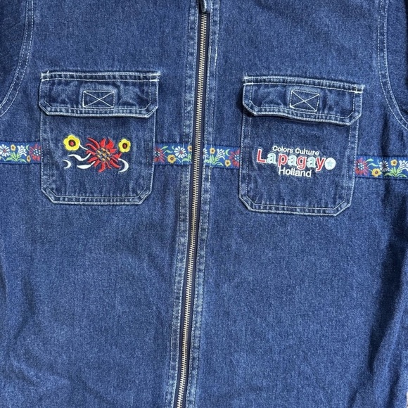 Vintage Lapagayo Holland Women's M Denim Jacket Full Zip Embroidered 90's - Picture 4 of 10